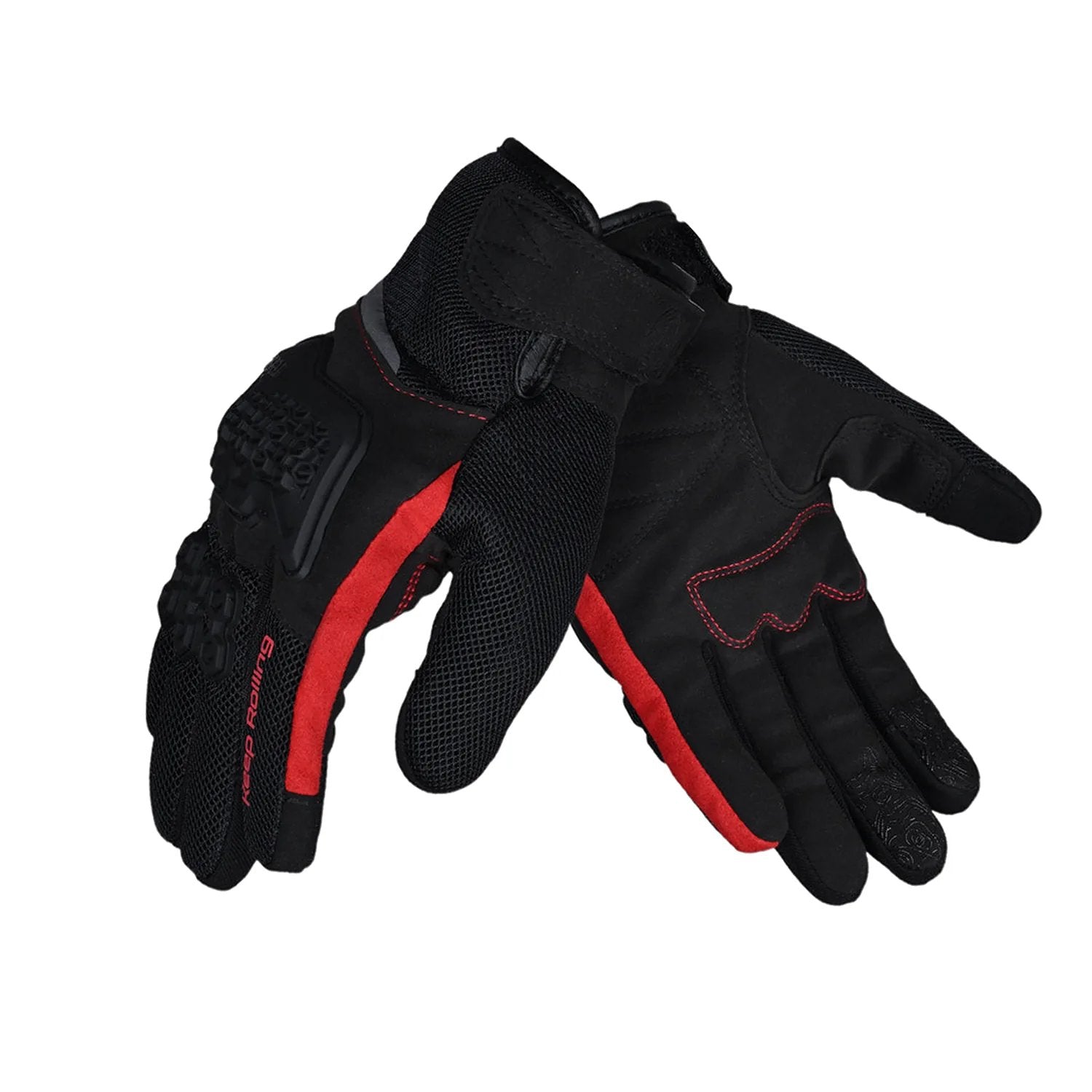 Reise Strada urban riding gloves in red, top view showing TPR knuckle protectors