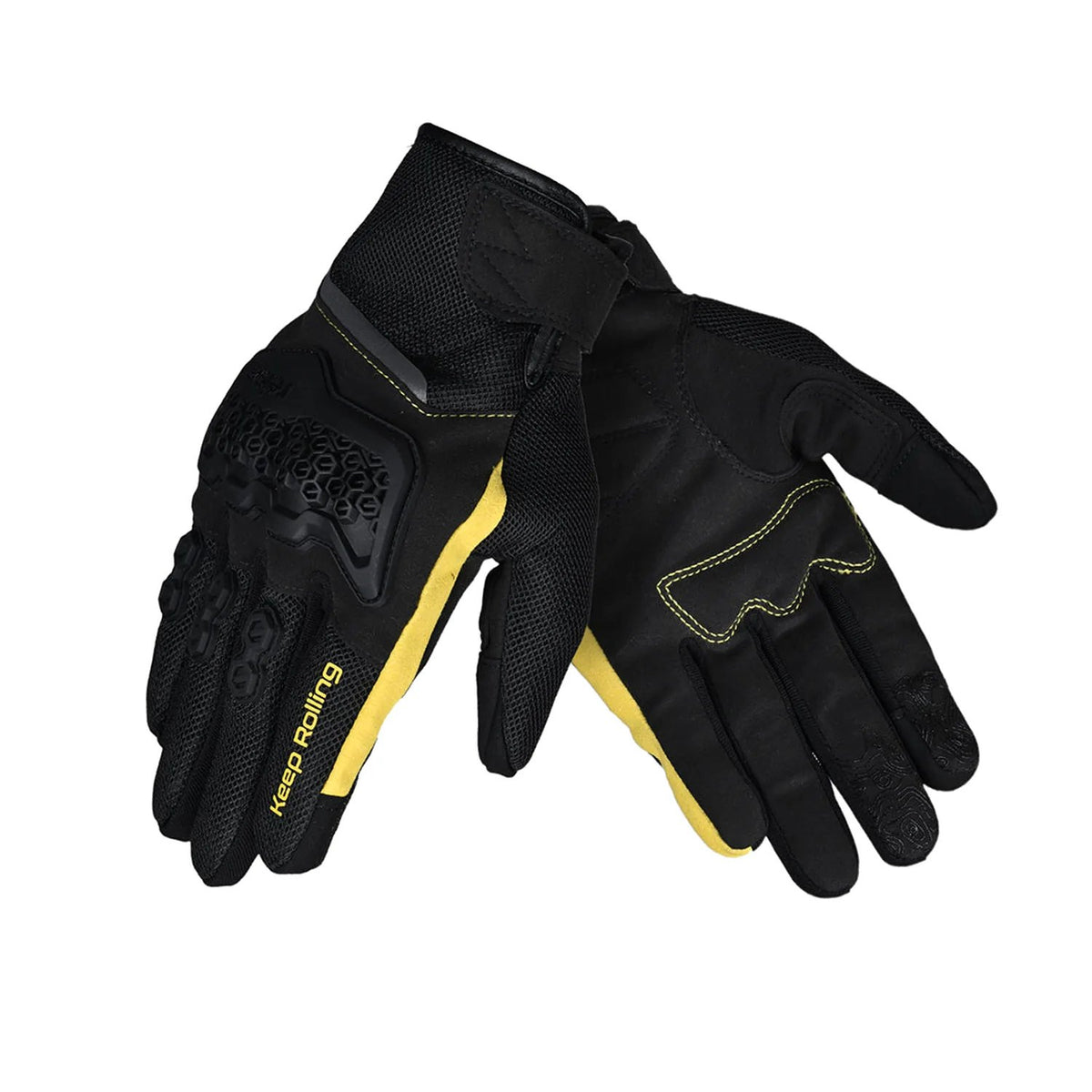 Reise Strada urban riding gloves in yellow, top view showing TPR knuckle protectors