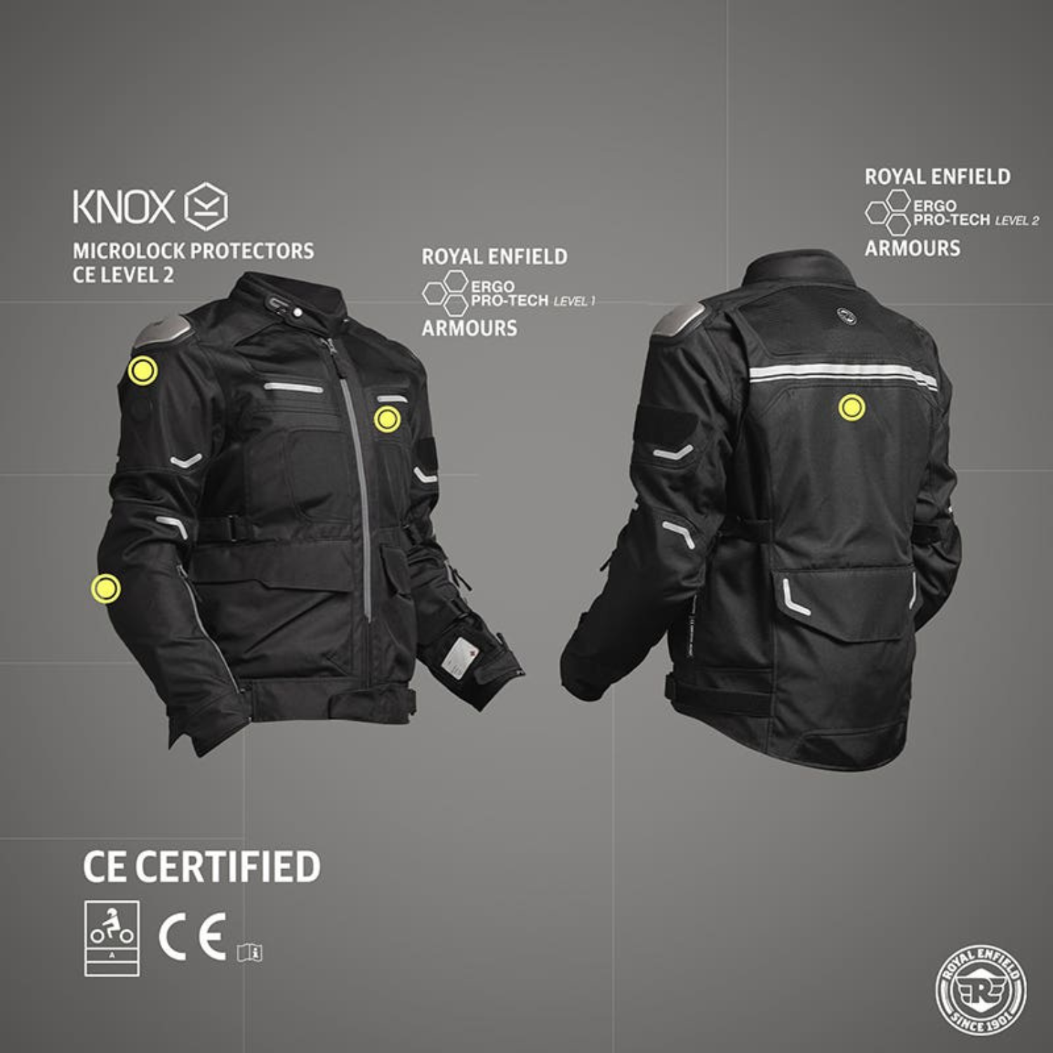 Crossroader jacket black, armor inserts at shoulders and elbows, adjustable cuffs