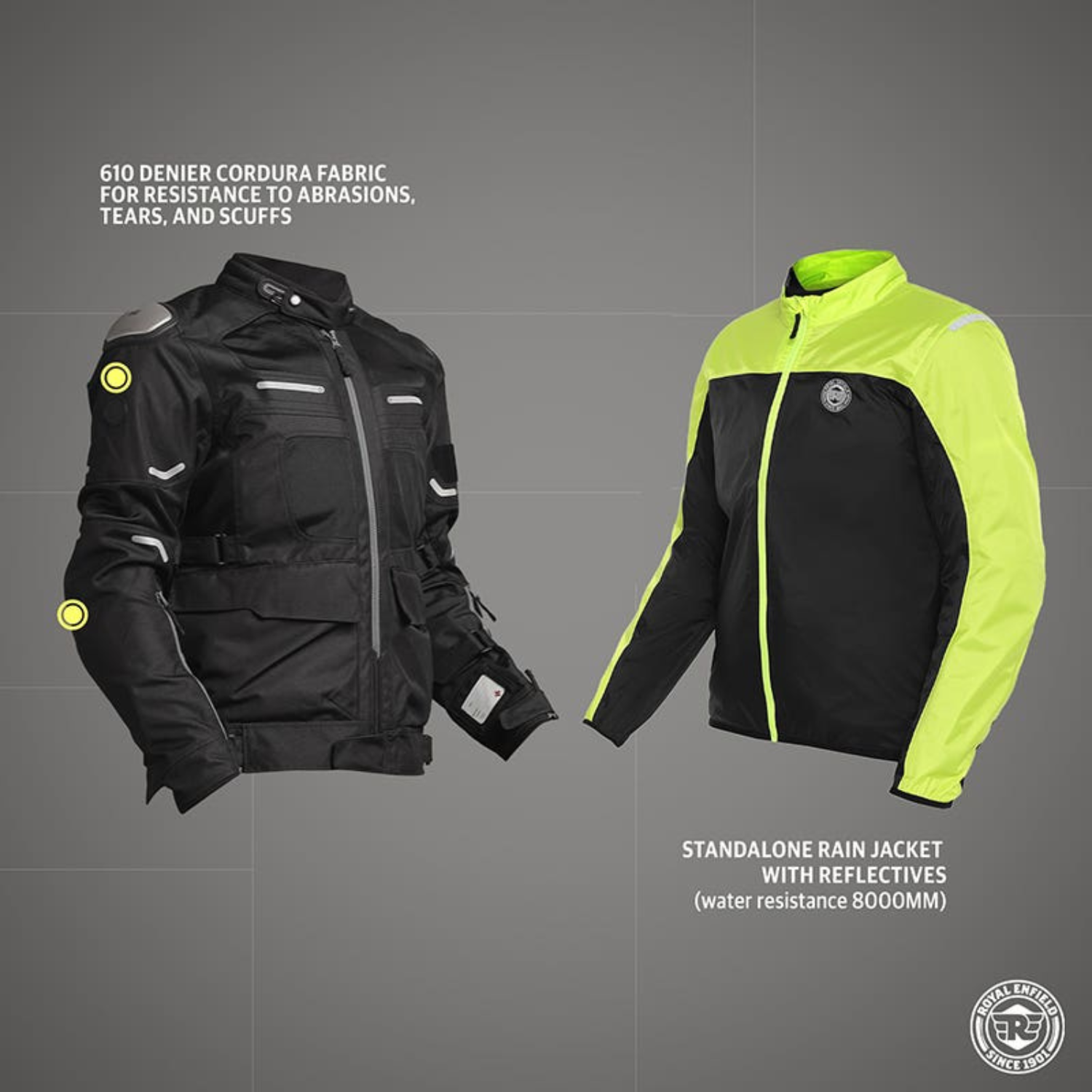 Crossroader jacket black with lime rain liner and reflective details, zip front