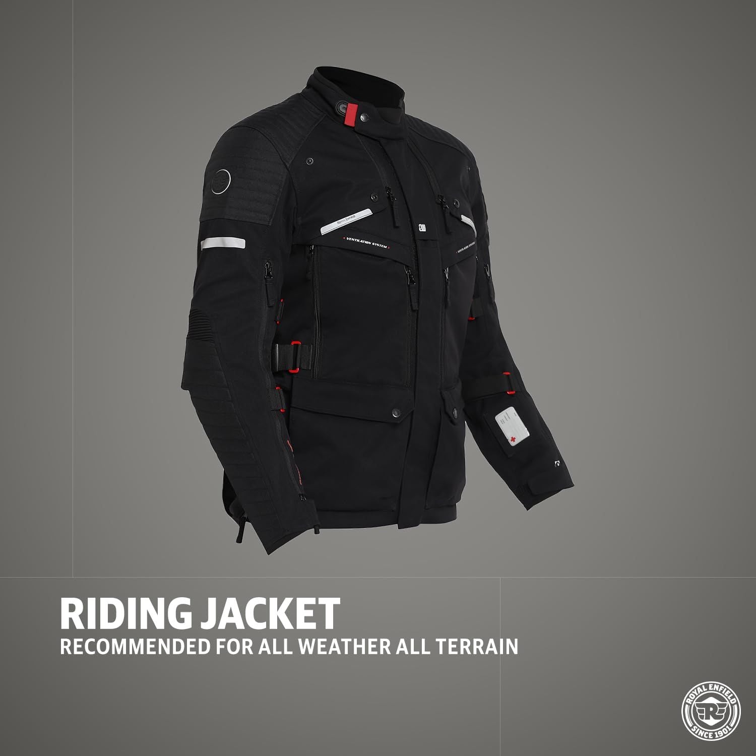 Black Nirvik V2 riding jacket front, hooded collar with multiple utility pockets.