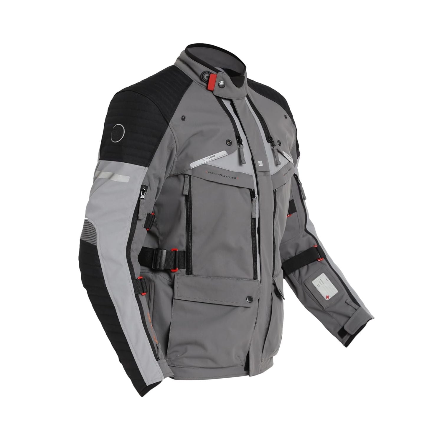 Charcoal & black Nirvik V2 riding jacket, front zip, straps and utility pockets