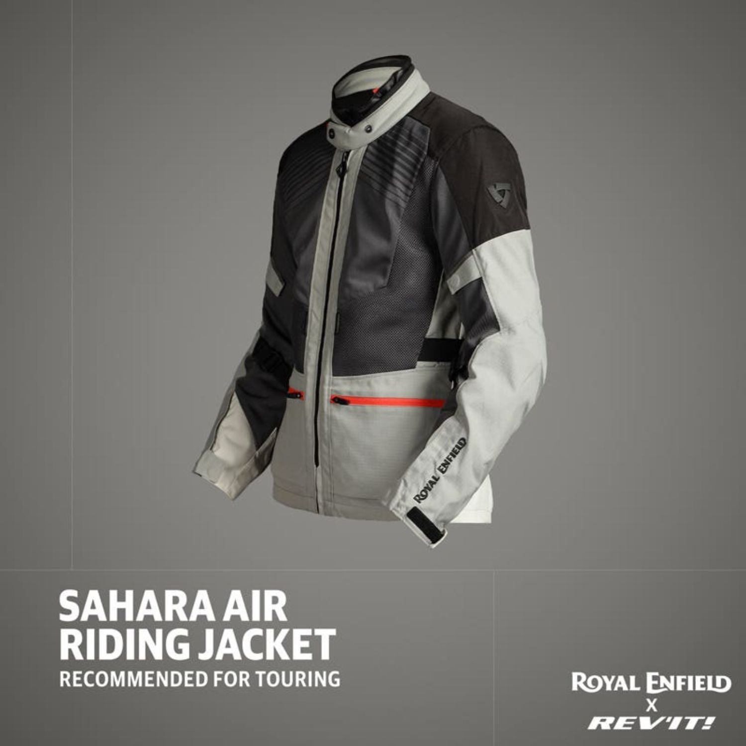 Grey/black Sahara Air mesh riding jacket with red stripe detail, size L