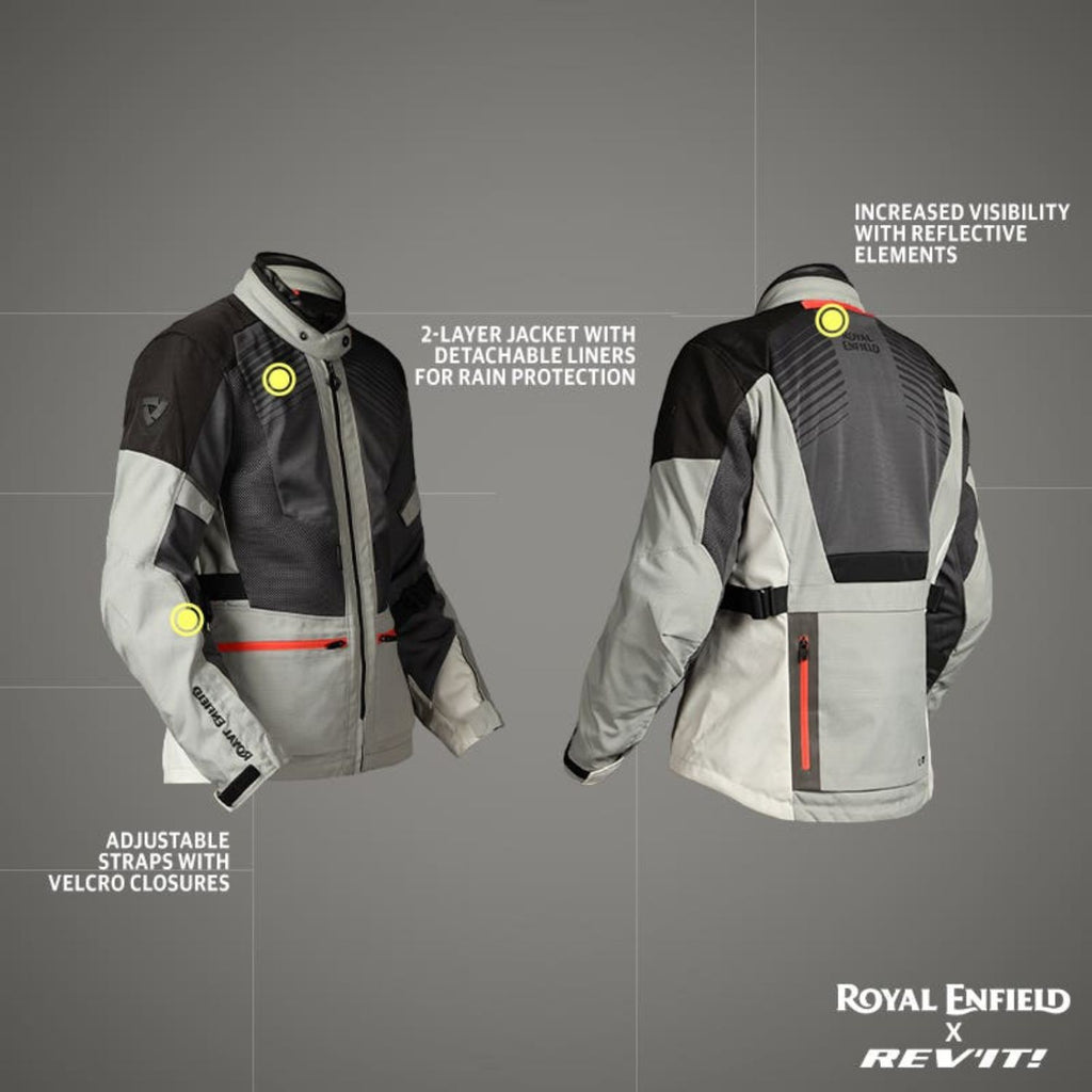 Sahara Air riding jacket front and back with reflective accents and liner look