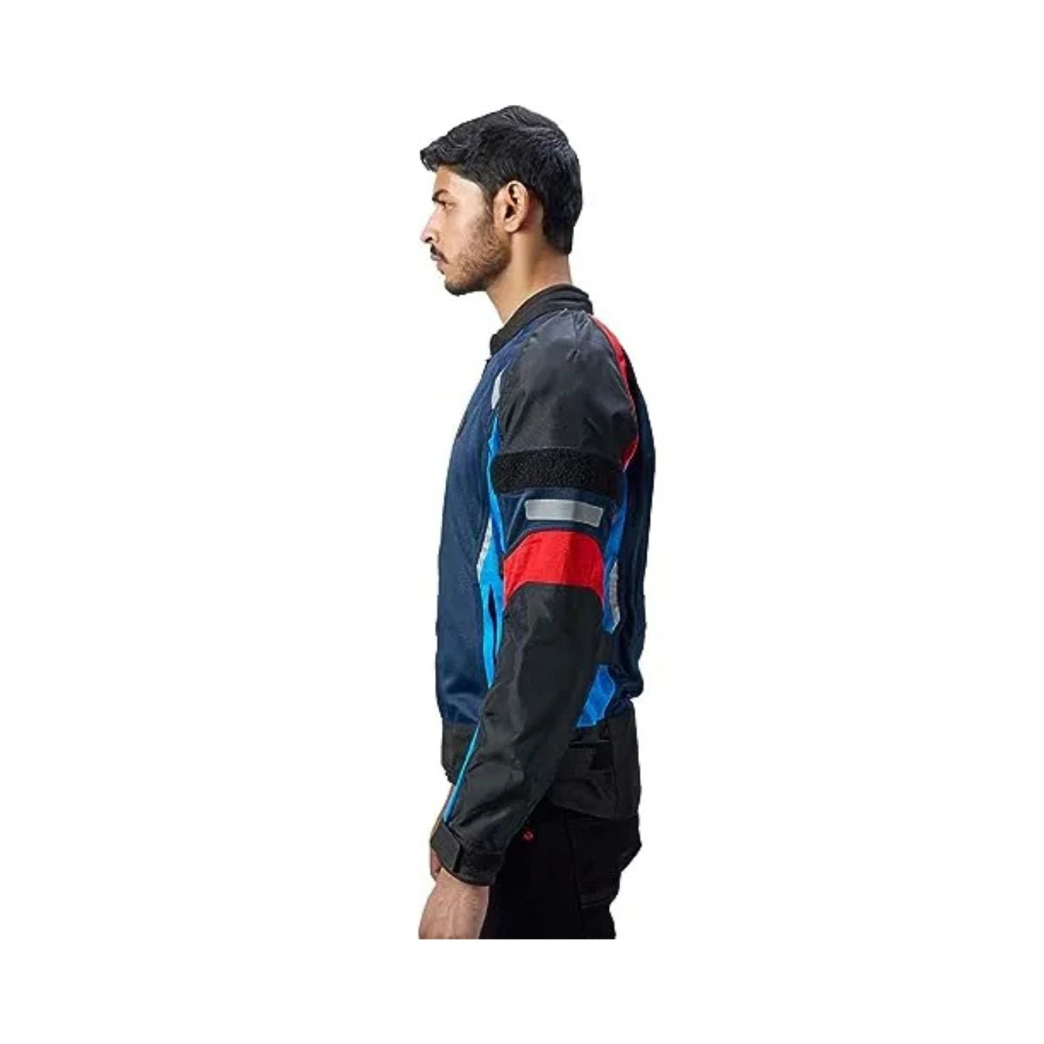Streetwind R-Jacke Eco Blue, Seitenprofil mit schwarzem Ärmel-Einsatz und Reflexstreifen