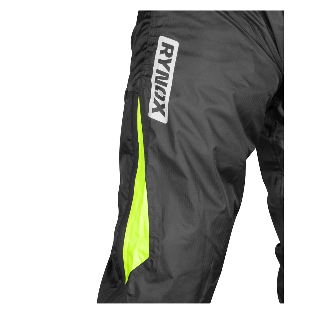 Rynox H2GO Pro rain pants ankle closure and reflective detail