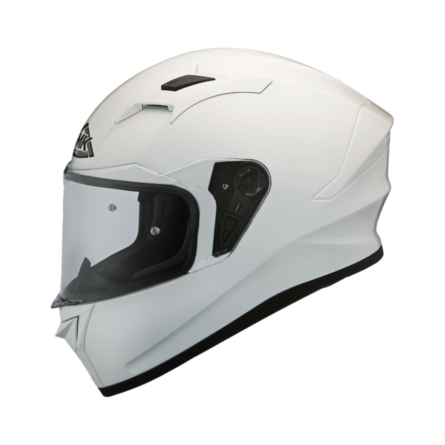 SMK Stellar GL 100 helmet in white, black visor and vent detail