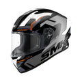 Full-face SMK Stellar K Power MA 267 helmet with clear visor, black/grey and orange accents