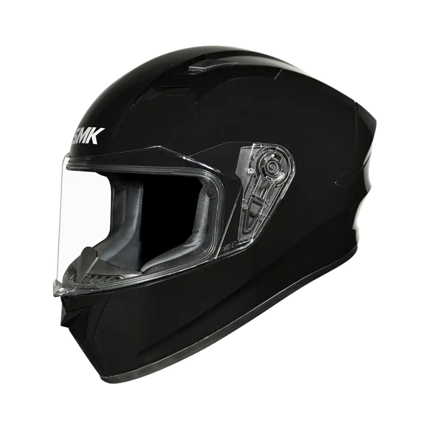 SMK Stellar GL 200 helmet, black, clear front visor and open chin guard