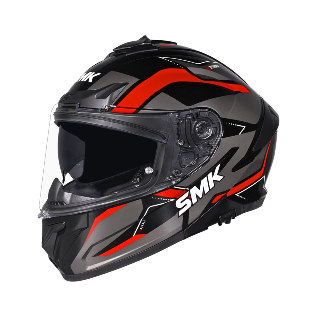 Typhoon Azonix MA 263 helmet, black shell, red accents, clear visor
