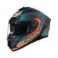 Typhoon RD1 GL 287 helmet in black with green and orange accents, full-face visor
