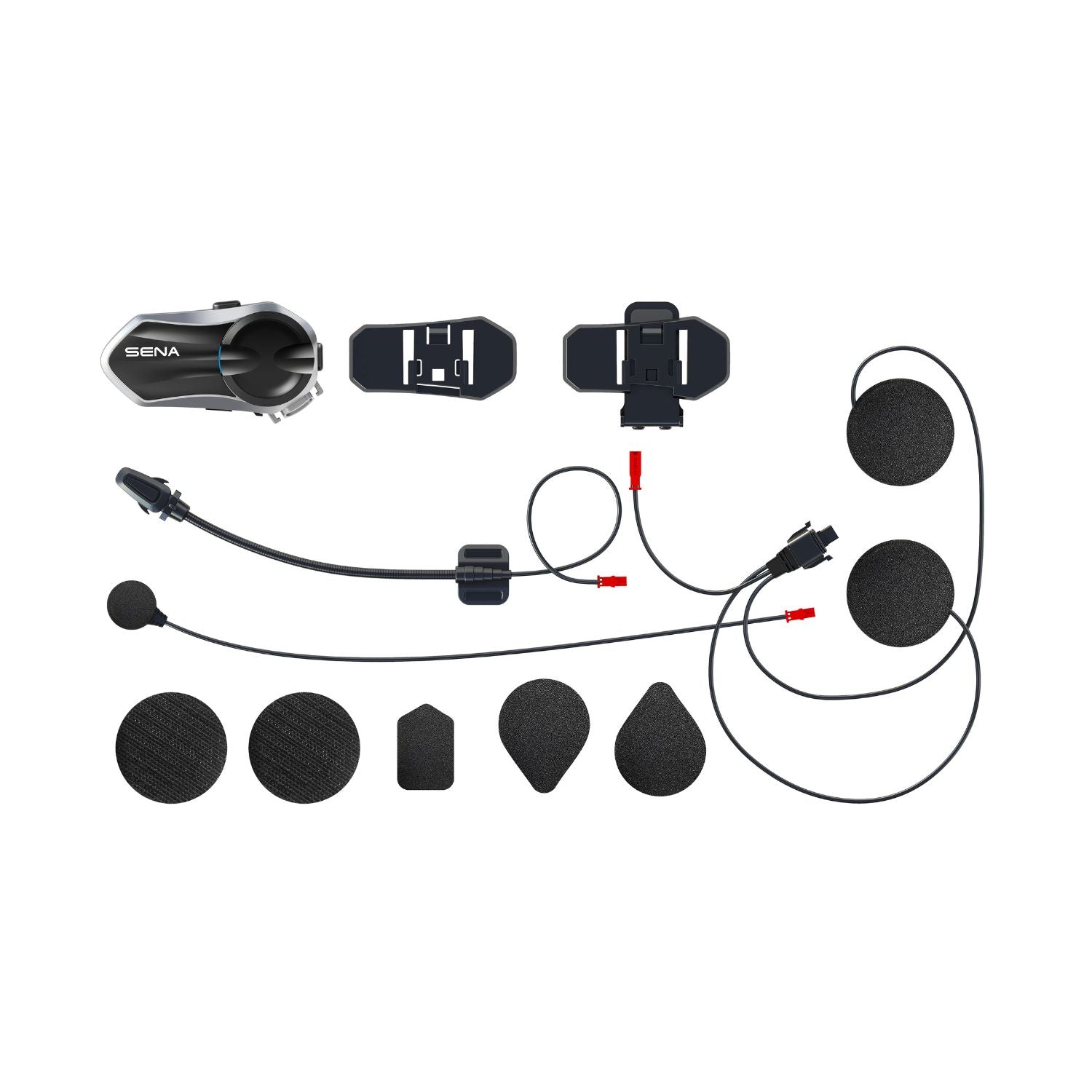 Helmet clamp kit with clamp mount, wired speakers, mic and mounting pads