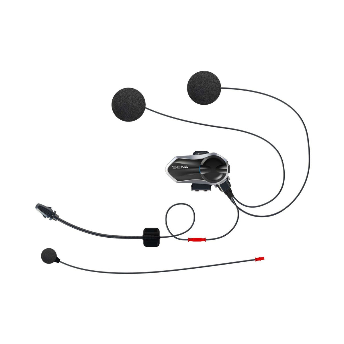 Sena B20 helmet clamp kit with clamp unit, two speakers, and boom microphones with wiring