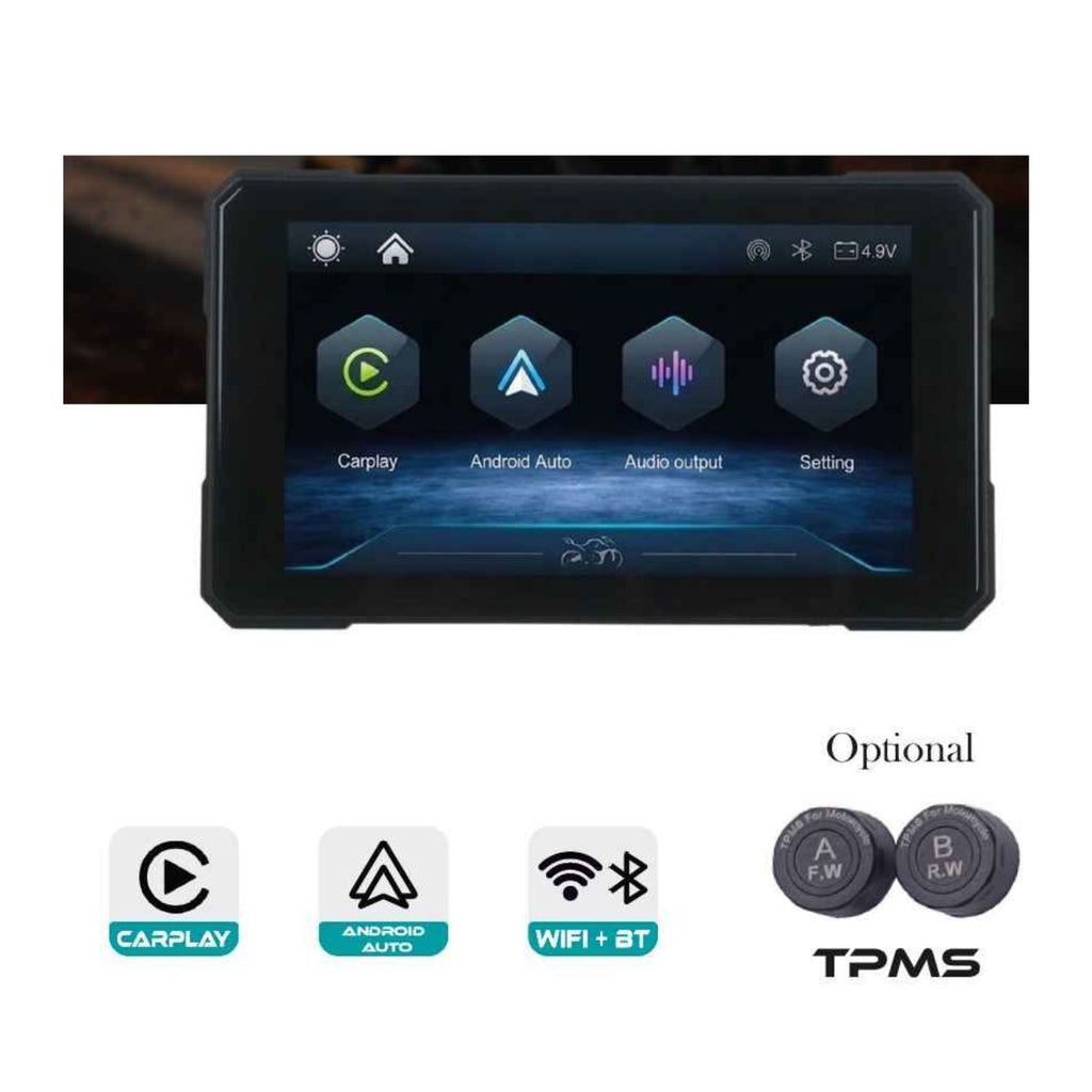 Detachable motorcycle navigation screen with touch interface and app icons