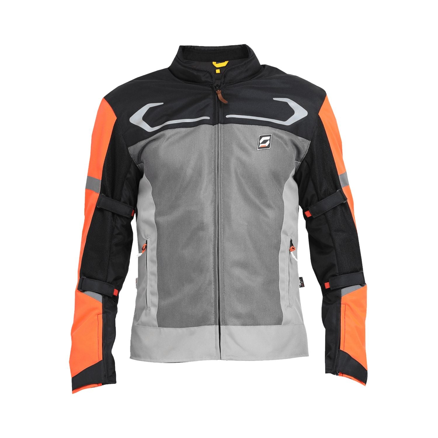Solace Air-X V2 Riding Jacket in Orange: front zip, black and gray panels