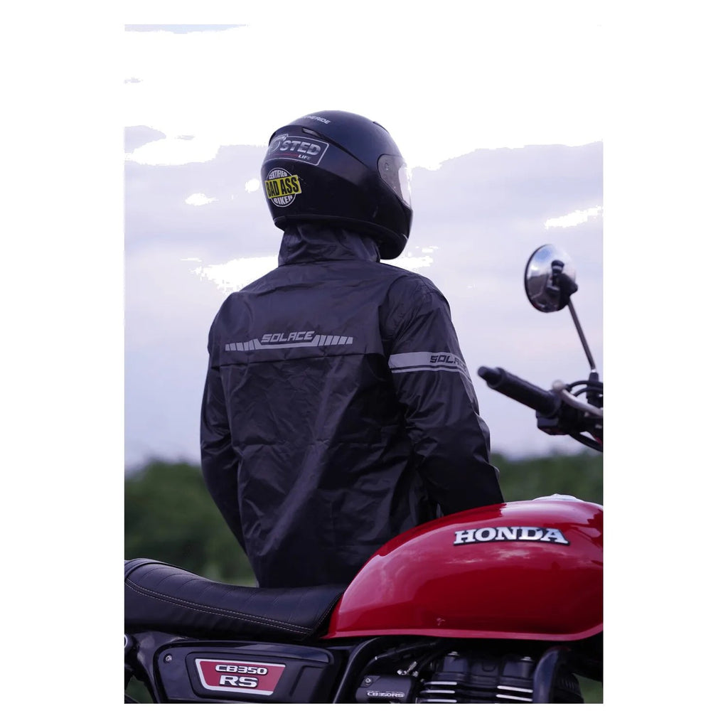 Solace RainPro 16K jacket in black, back with reflective inserts