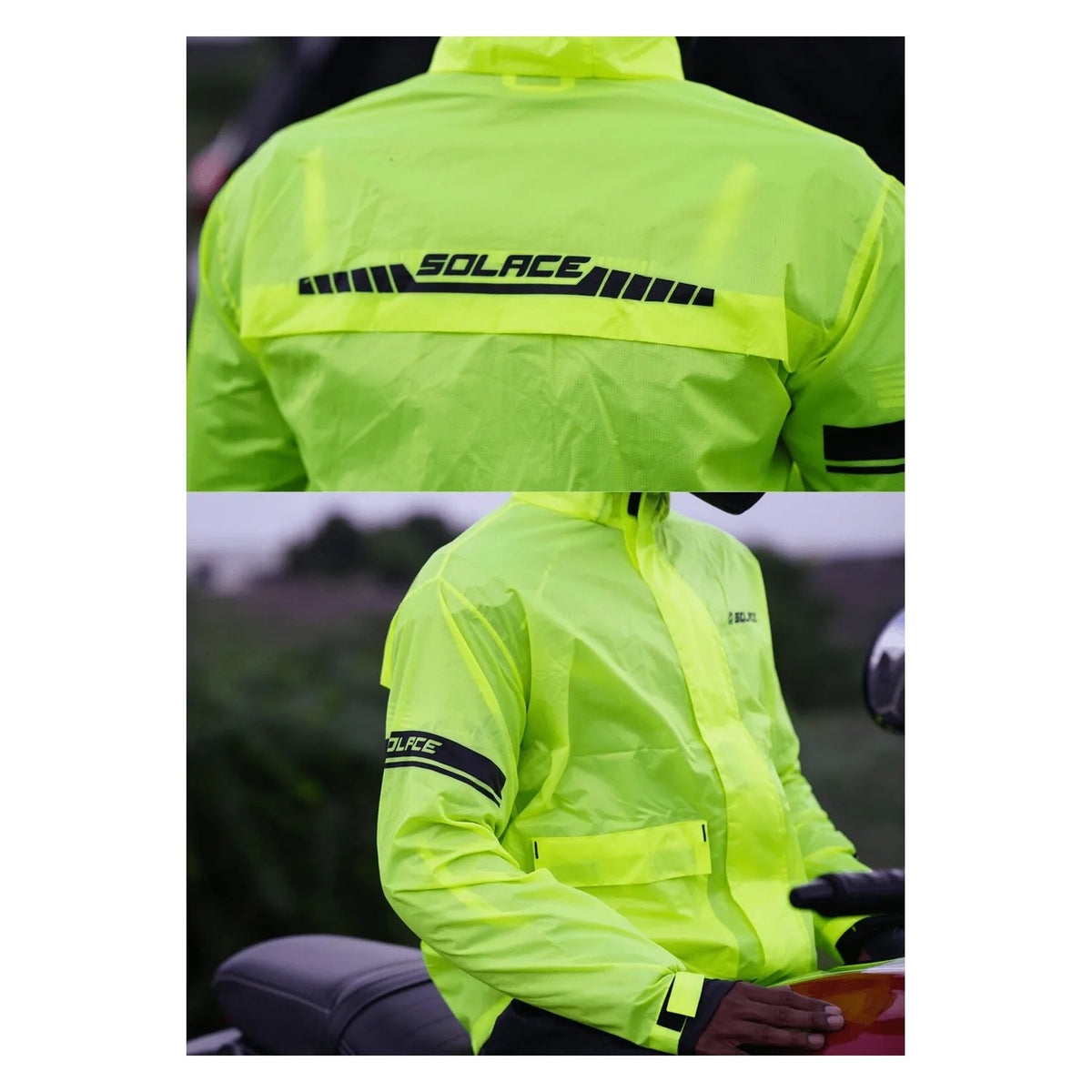 Solace RainPro 16K jacket in neon, back with reflective inserts