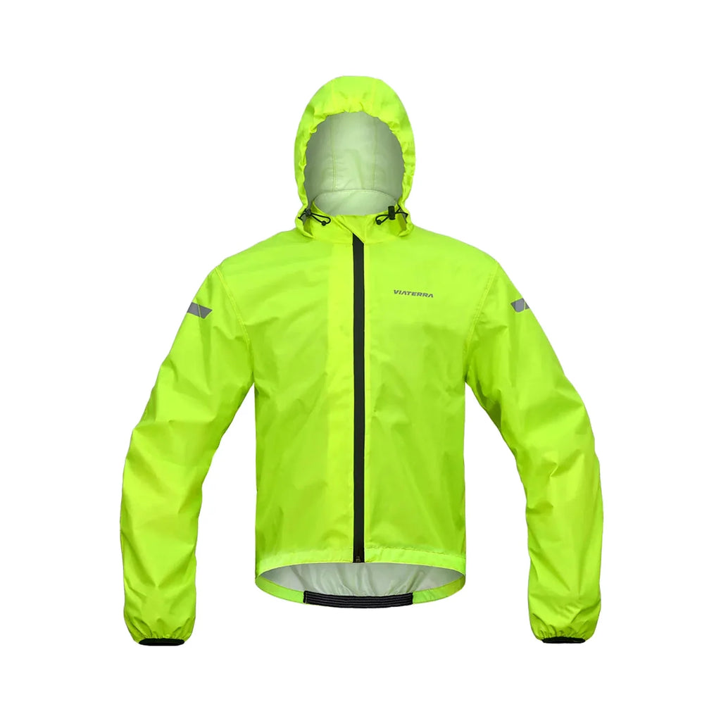 Viaterra B100 rain jacket worn over riding gear