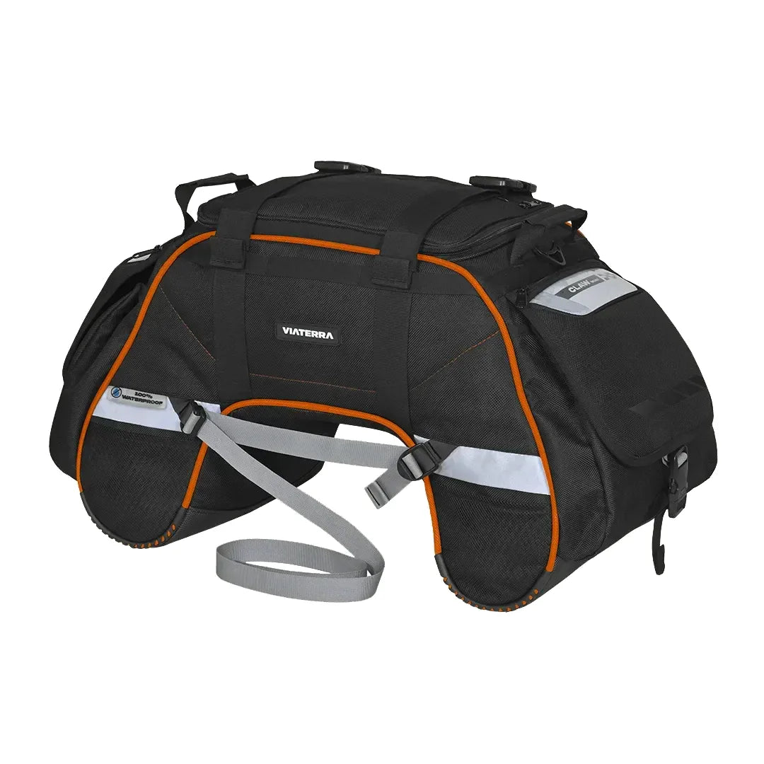 Viaterra Claw Mini waterproof motorcycle tail bag in orange, universal fit
