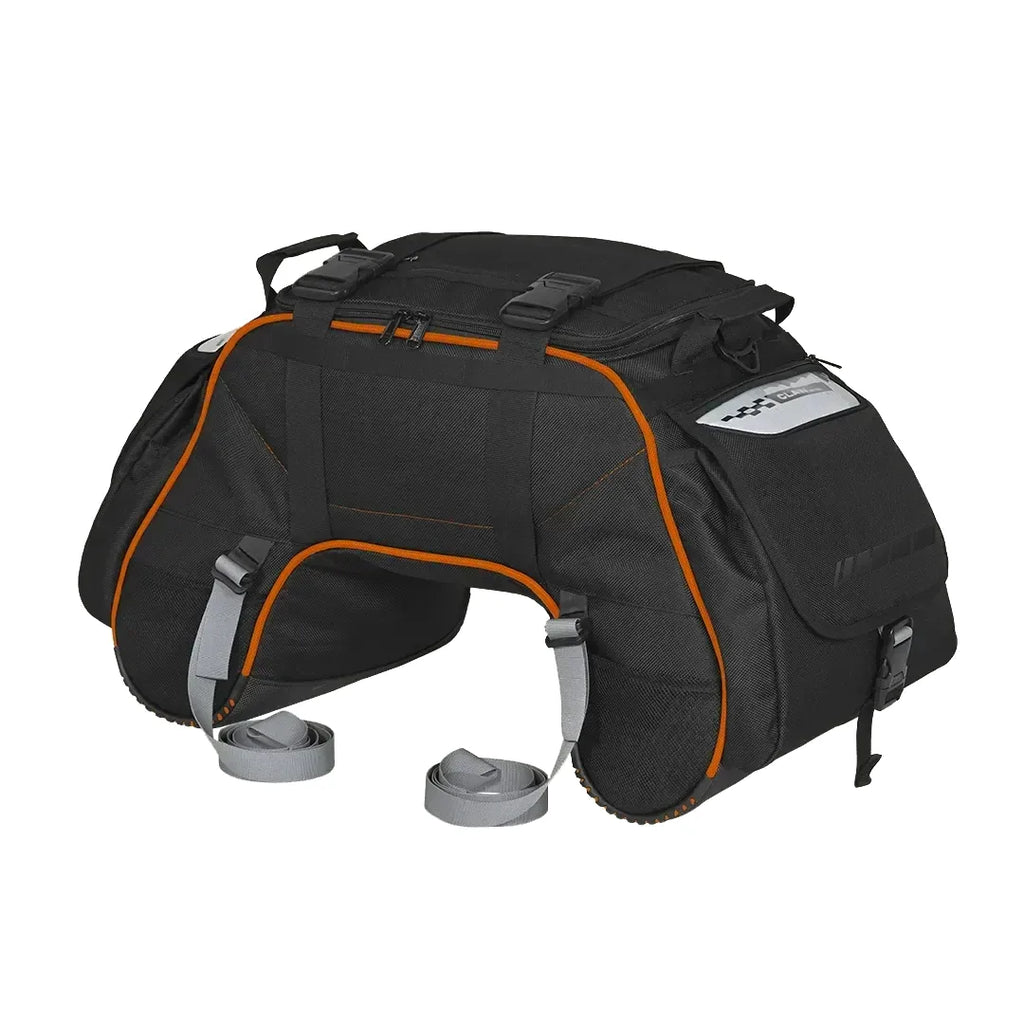 Viaterra Claw Mini orange tail bag side profile with compression straps