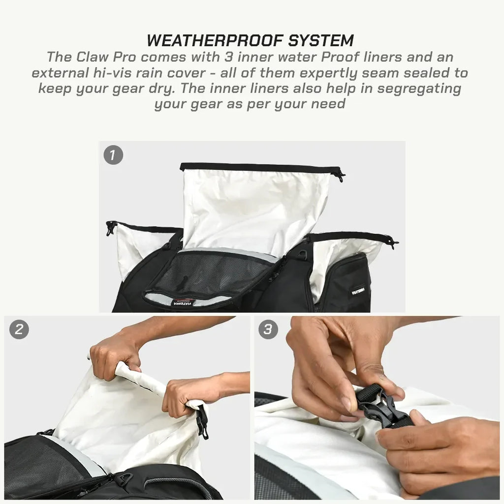 Viaterra Claw Pro tail bag mounted on a sports tourer motorcycle tail section