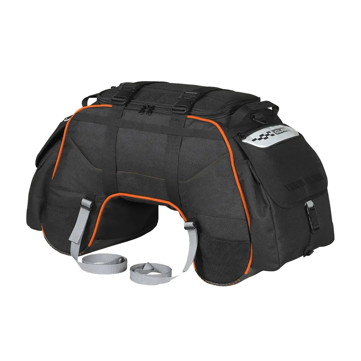 Viaterra Claw orange tail bag side profile with compression straps