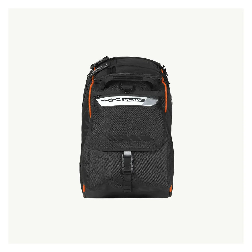 Viaterra Claw orange tail bag loaded and mounted for touring