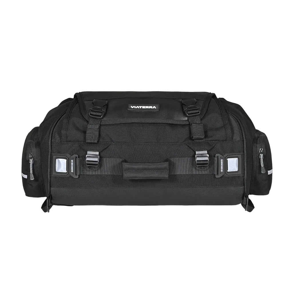 Viaterra Hammerhead 45L tail bag side profile with compression straps