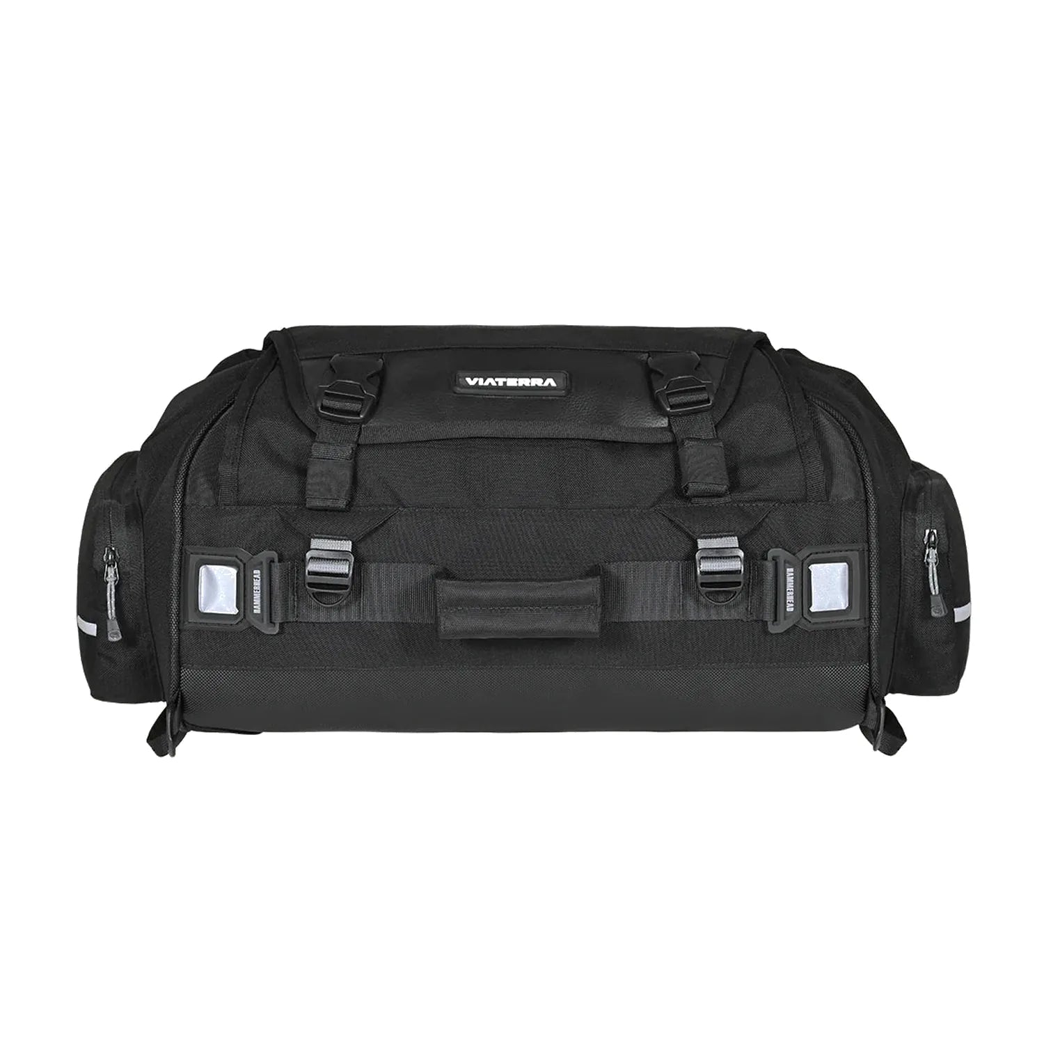 Viaterra Hammerhead 45L tail bag side profile with compression straps