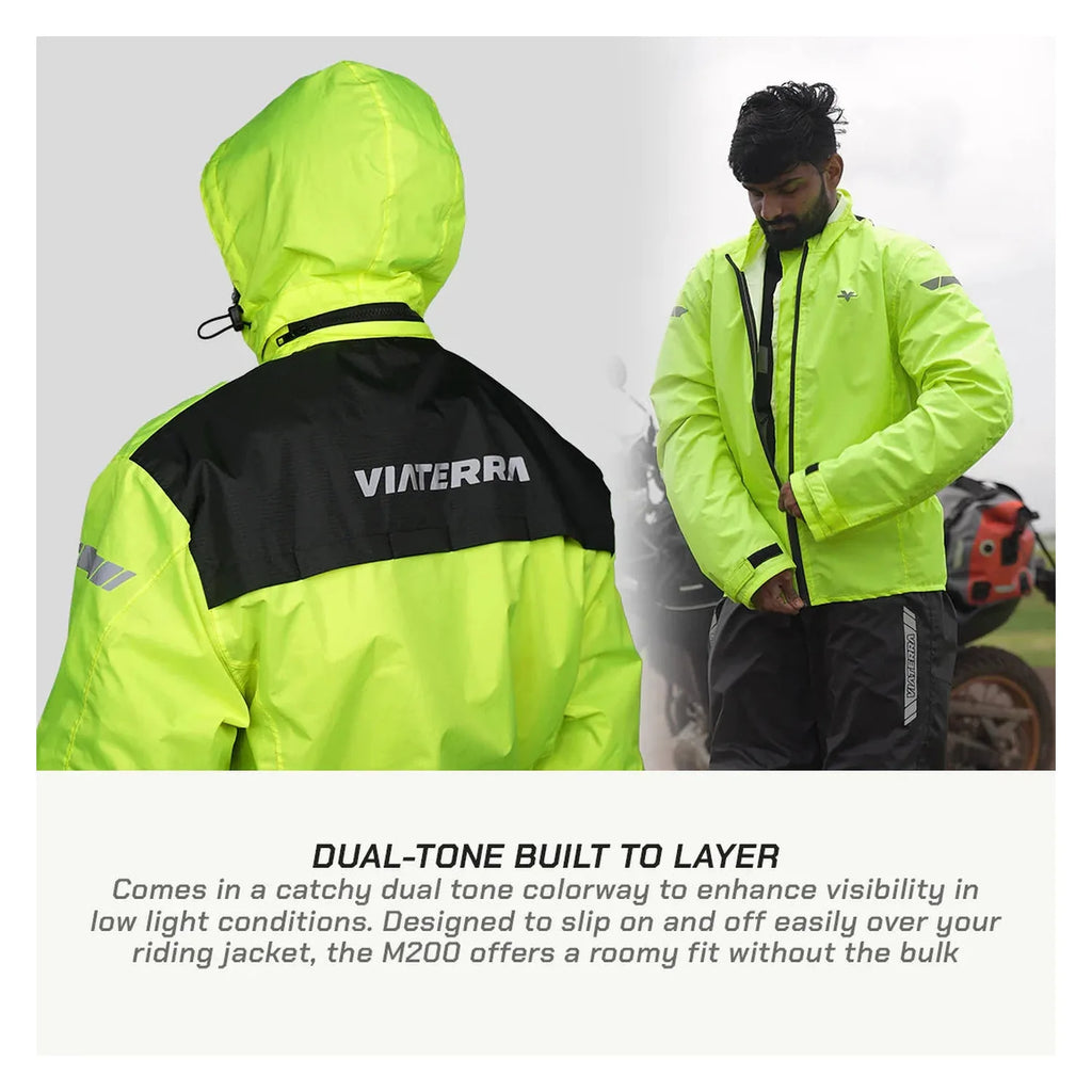 Viaterra M200 rain jacket collar and closure detail