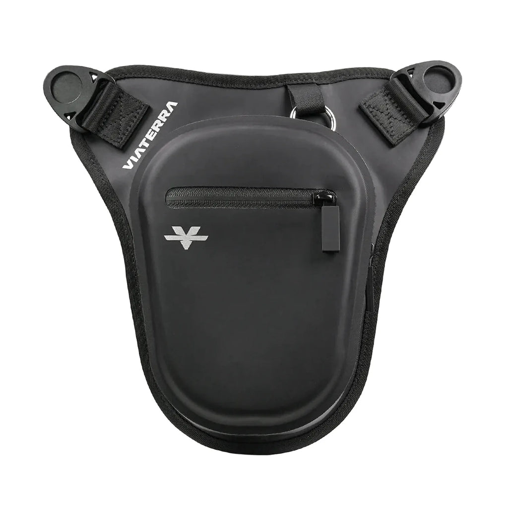 Viaterra waterproof thigh bag worn on the leg while riding