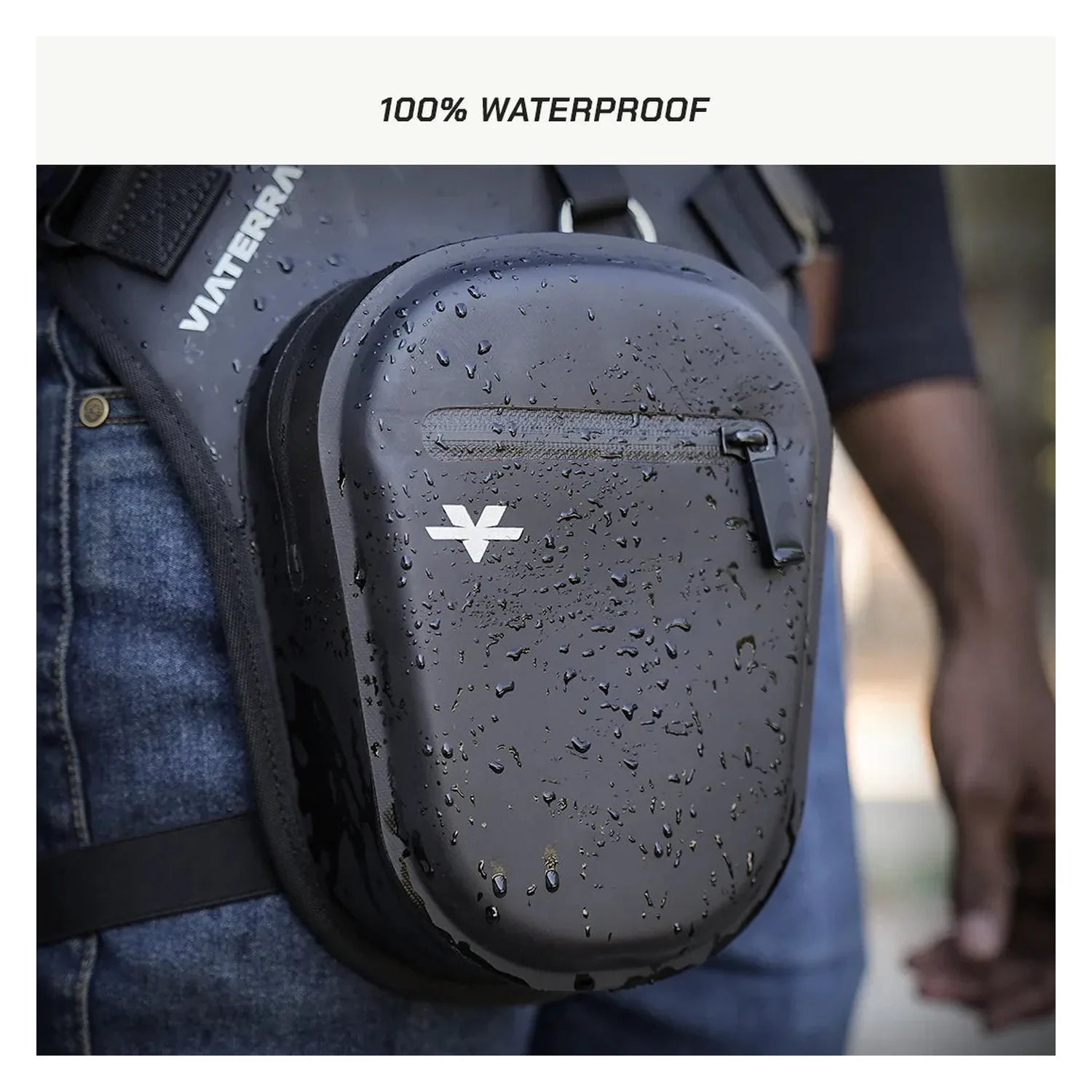 Viaterra waterproof thigh bag strap and buckle detail